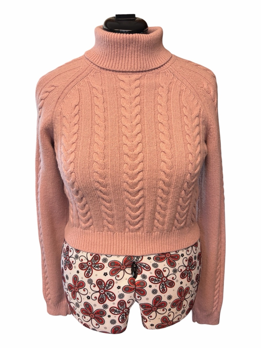 Aritzia Sunday Best Jones Cable-Knit Cropped Turtleneck Milkshake Pink M